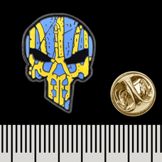 Пін (значок) фігурний Череп Punisher із Тризубом (жовто-блакитний) (pnua-023) Зображення