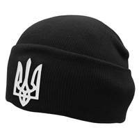 Шапка в’язана з Тризубом (чорна з білим тризубом) (uaht-004) Изображение