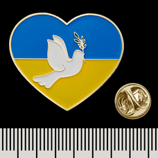 Пін (значок) фігурний Жовто-блакитне серце з голубом Миру pnua-024 Изображение