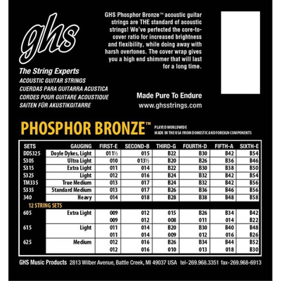 Струны для акустических гитар GHS STRINGS PHOSPHOR BRONZE S335 Изображение