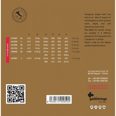 Струни для акустичної гітари Gallistrings LS1152 LIGHT SPECIAL Зображення