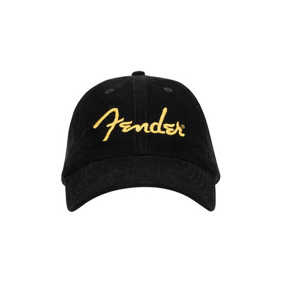 FENDER GOLD SPAGHETTI LOGO CORDUROY BASEBALL HAT BLACK Кепка Зображення