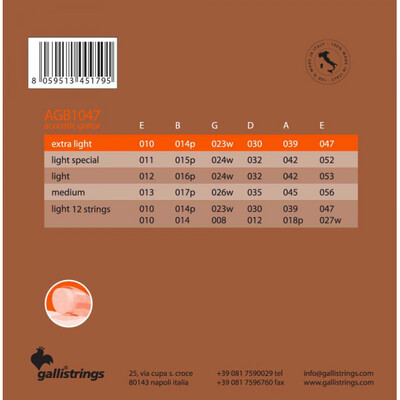 Струни для акустичної гітари Gallistrings AGB1047 EXTRA LIGHT Зображення