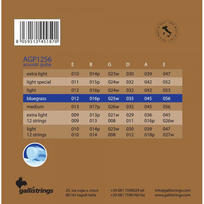 Струни для акустичної гітари Gallistrings AGP1256 BLUEGRASS Зображення