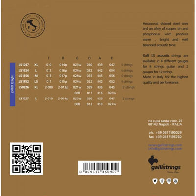 Струни для акустичної гітари Gallistrings LS1027-12 LIGHT Зображення