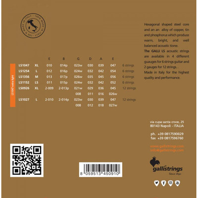 Струны для акустической гитары Gallistrings LS1047 EXTRA LIGHT Изображение