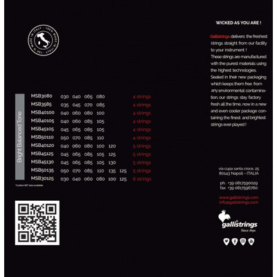 Струни для бас-гітари Gallistrings MSB45105 4 STRINGS MEDIUM Зображення