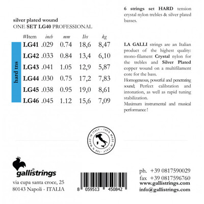 Струни для класичної гітари Gallistrings LG40 HARD TNS Зображення