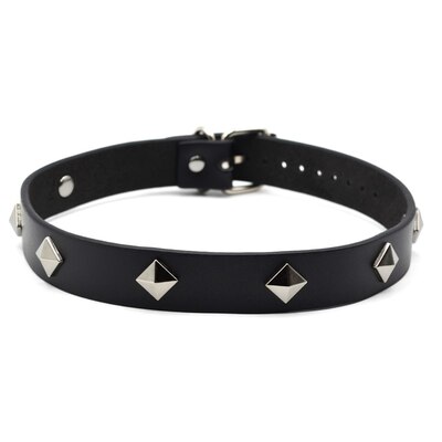 Браслет-чокер шкіряний один ряд піраміда-ромб (bfl-006) Изображение