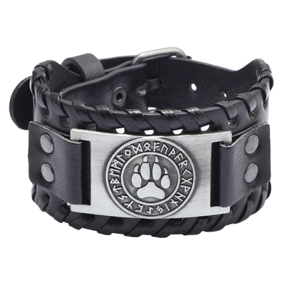 Браслет із металевою вставкою Лапа вовка в рунічному колі (bpm-002) Зображення