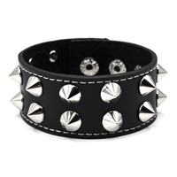 Браслет шкіряний два ряди конусоподібних шипів (bfl-003) Зображення