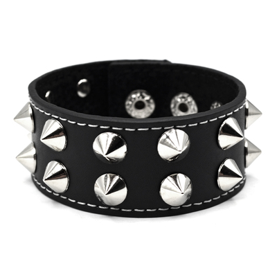 Браслет шкіряний два ряди конусоподібних шипів (bfl-003) Зображення