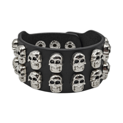 Браслет шкіряний черепа у два ряди (bfl-021) Изображение