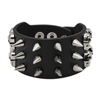 Браслет шкіряний два ряди черепів, три ряди маленьких шипів (bfl-022) Зображення