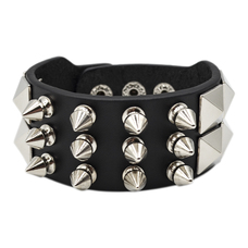 Браслет шкіряний два ряди великої піраміди та три ряди фігурних шипів (bfl-009) Изображение