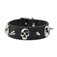 Браслет шкіряний маленький шип та череп в один ряд (bfl-013) Изображение