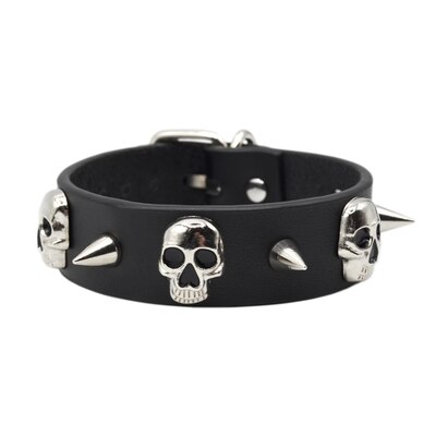 Браслет шкіряний маленький шип та череп в один ряд (bfl-013) Изображение