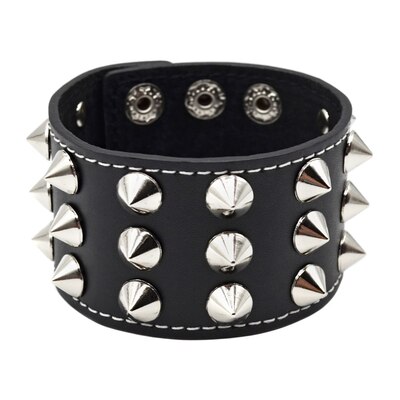 Браслет шкіряний три ряди конусоподібних шипів (bfl-014) Изображение