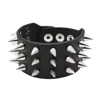 Браслет шкіряний три ряди маленьких шипів (bfl-019) Зображення