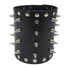 Браслет шкіряний з 4 рядами шипів, широкий на кнопках (bsl-007) Изображение