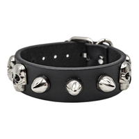 Браслет шкіряний з кулеподібними шипами та черепами в один ряд (bfl-018) Изображение