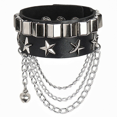 Браслет з трикутною заклепкою, зірками та ланцюжками (bpu-008) Зображення