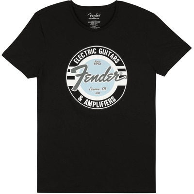 Футболка Fender T-Shirt Guitar And Amp Logo Men'S Black/Daphne Blue Xl (9193010519) Изображение
