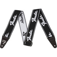 Гитарный ремень Fender Weighless 2" Running Logo Strap Black/White (990642074) Изображение