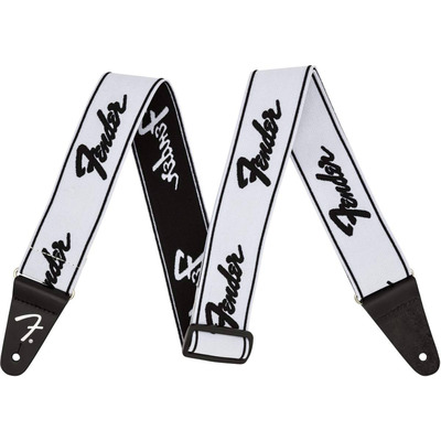 Гитарный ремень Fender Weighless 2" Running Logo Strap White/Black (990642075) Изображение