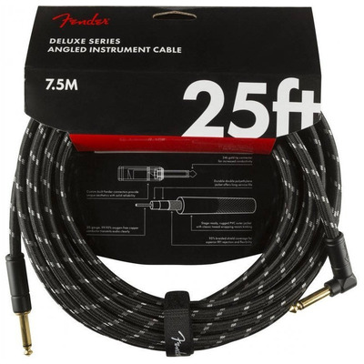Кабель инструментальный Fender Cable Deluxe Series 25' Angled Black Tweed (990820077) Изображение