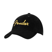 FENDER GOLD SPAGHETTI LOGO CORDUROY BASEBALL HAT BLACK Кепка Зображення
