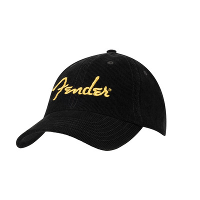 FENDER GOLD SPAGHETTI LOGO CORDUROY BASEBALL HAT BLACK Кепка Зображення