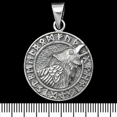 Кулон Голова ворона в рунічному колі (срібло, 925 проба) (sp-235) Зображення