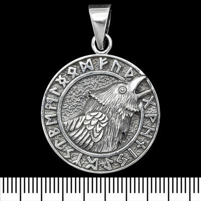 Кулон Голова ворона в рунічному колі (срібло, 925 проба) (sp-235) Зображення