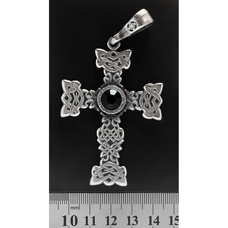 Кулон готичний Хрест з кельтським візерунком і чорним каменем Зображення