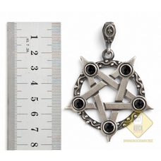 Кулон готический Перевёрнутая пентаграмма с чёрными камнями Изображение