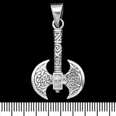 Кулон Лабрис з руною та скандинавським візерунком (срібло, 925 проба) (sp-231) Зображення