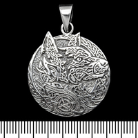 Кулон медальйон з вовком зі скандинавських візерунків (срібло, 925 проба) (sp-224) Изображение