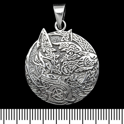 Кулон медальйон з вовком зі скандинавських візерунків (срібло, 925 проба) (sp-224) Изображение