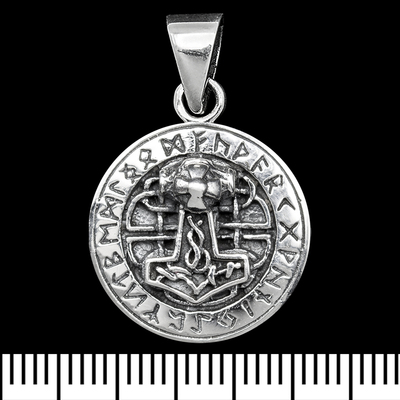 Кулон медальон Молот Тора в рунічному колі (маленький) (срібло, 925 проба) (sp-237) Зображення