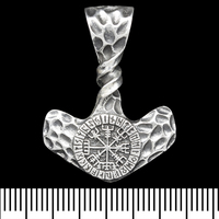 Кулон Молот Тора з рунічним компасом, "кований" (срібло, 925 проба) (sp-225) Изображение