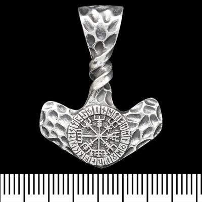 Кулон Молот Тора з рунічним компасом, "кований" (срібло, 925 проба) (sp-225) Изображение