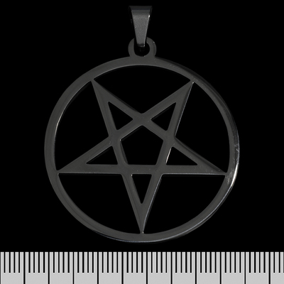 Кулон Перевернута пентаграма у кільці (велика, чорна) (ptsb-181) Зображення