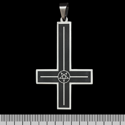 Кулон Перевернутий хрест чорний з пентаграмою, фігурний (ptsb-192) Зображення