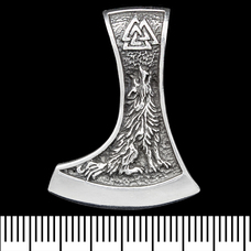 Кулон Сокира Перуна з вороном та вовком (срібло, 925 проба) (sp-226) Изображение