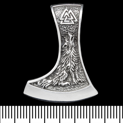 Кулон Сокира Перуна з вороном та вовком (срібло, 925 проба) (sp-226) Изображение