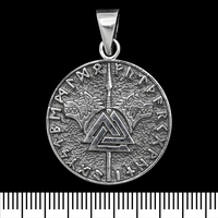 Кулон Спис Одіна з валкнутом та вовками в рунічному колі (срібло, 925 проба) (sp-236) Зображення