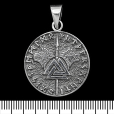 Кулон Спис Одіна з валкнутом та вовками в рунічному колі (срібло, 925 проба) (sp-236) Изображение