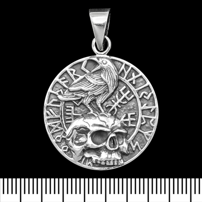 Кулон Ворон на черепі (вегвізир) (срібло, 925 проба) (sp-234) Изображение