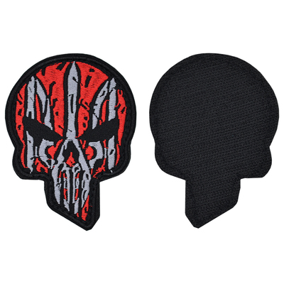 Нашивка на липучці Череп Punisher із Тризубом (червоно-сірий) Изображение